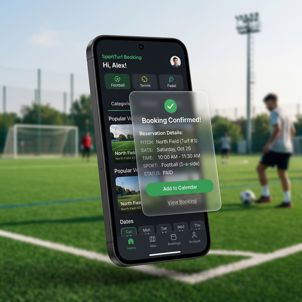 Turfi app booking steps